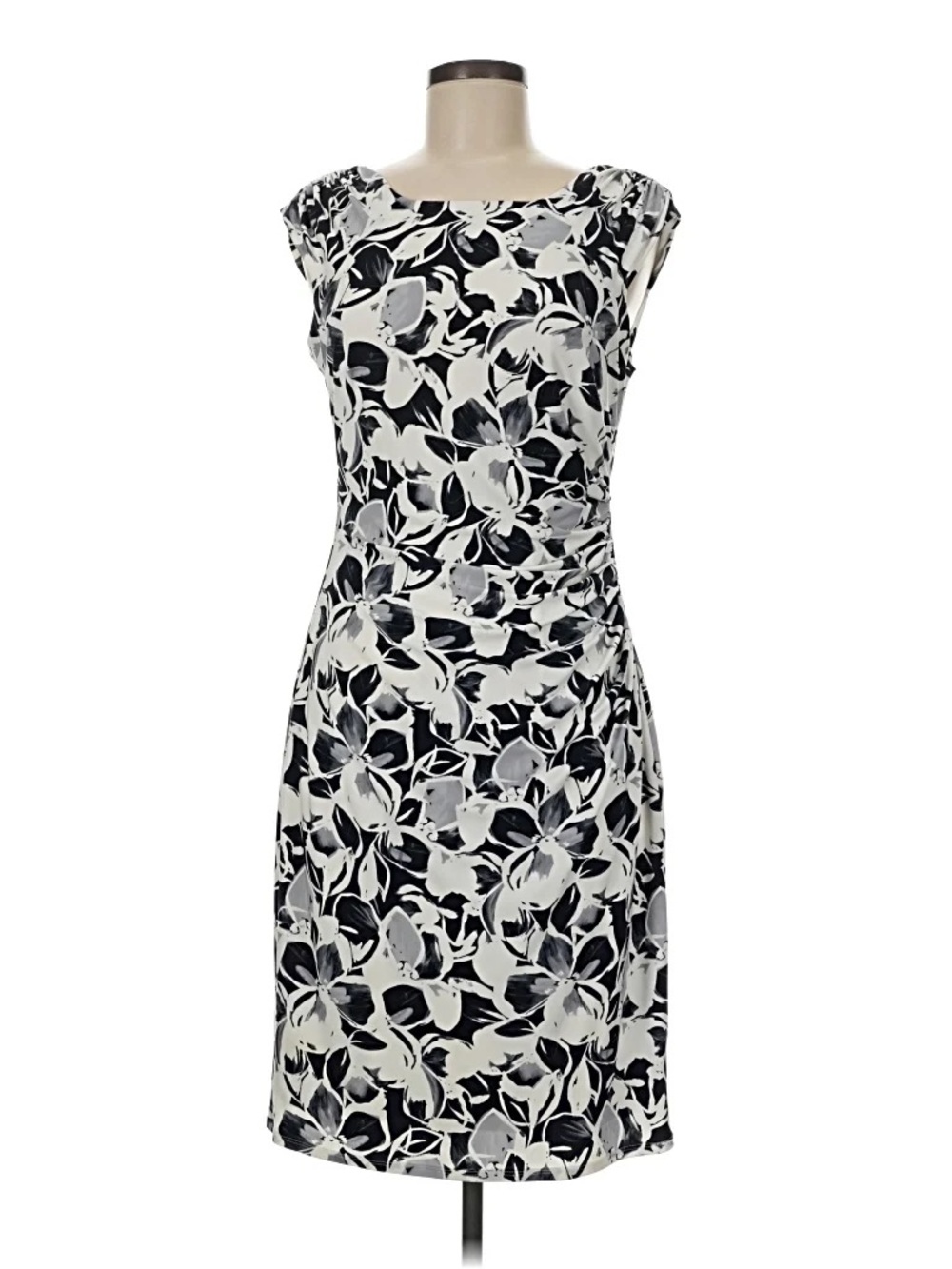 Ralph Lauren Black & White One-Shoulder Floral Sheath Dress